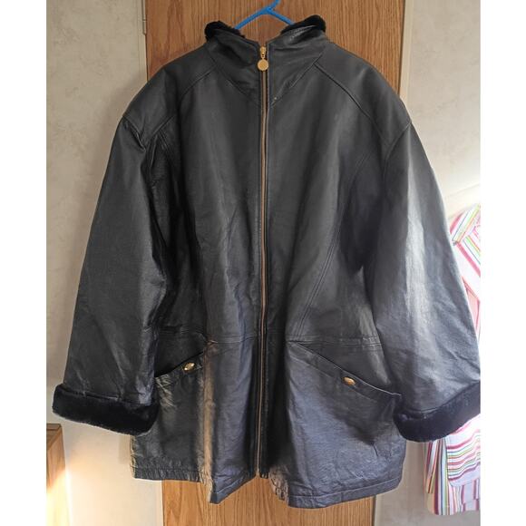 Vntg 80s RZR Leather Collection Black Shearling Lined Jacket 26/28 Heavy Quilted - Picture 2 of 9